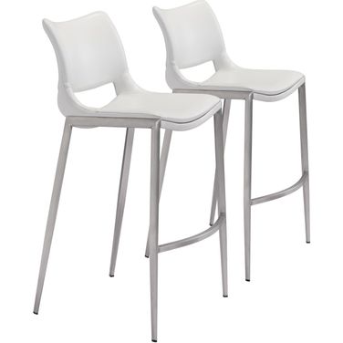 Ace Barstool Set of 2 In White and Silver