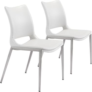 Ace Dining Chair Set of 2 In White and Silver