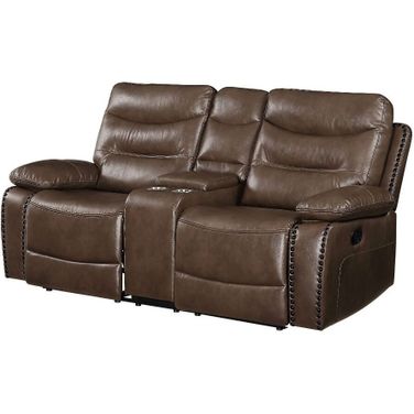 Acme Aashi Motion Loveseat With Console In Brown Leather