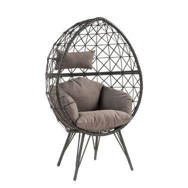 Acme Aeven Patio Lounge Chair In Light Gray Fabric And Black Wicker