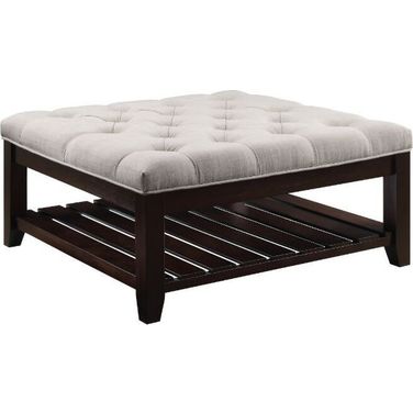 Acme Aizen Cocktail Ottoman In Beige Fabric And Espresso Finish