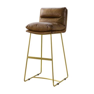 Acme Alsey Bar Chair In Saddle Brown Top Grain Leather