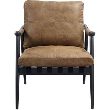 Acme Anzan Accent Chair In Berham Chestnut Top Grain Leather and Matt Iron Finish