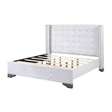 Artesia Eastern King Bed In Tan Fabric And Salvaged Natural Finish