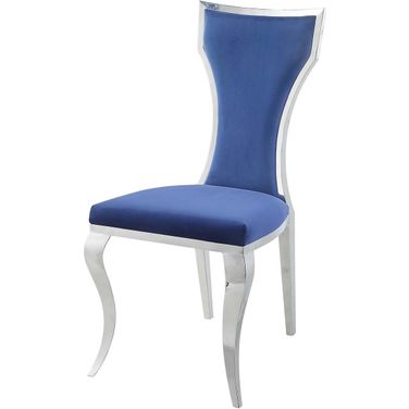 Acme Azriel Side Chair Set of 2 In Blue Velvet and Mirrored Silver Finish