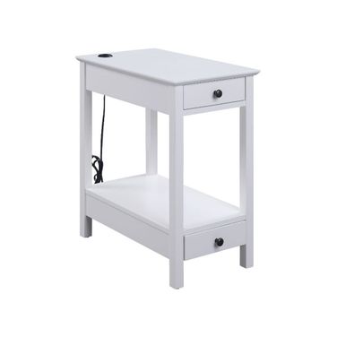 Acme Byzad Side Table With Usb Charging Dock In White