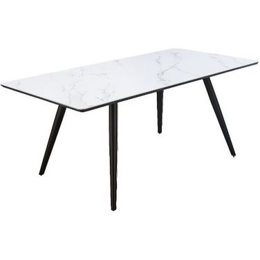 Acme Caspian Dining Table With White Printed Faux Marble And Black Finish