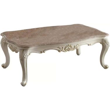Acme Chantelle Coffee Table with Marble Top in Pearl White