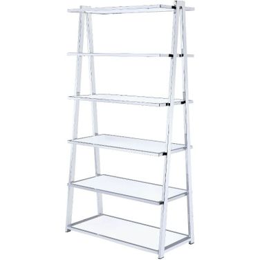 Acme Coleen Bookshelf In White High Gloss and Chrome