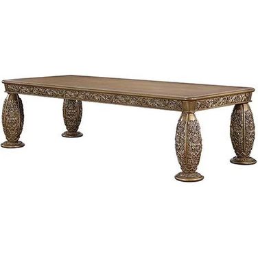 Acme Constantine Dining Table In Brown And Gold Finish