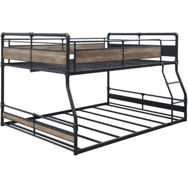 Acme Cordelia Full Over Queen Bunk Bed In Antique Oak , Sandy Black And Dark Bronze Hand-Brushed Finish