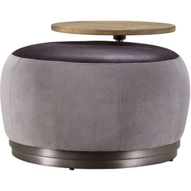 Acme Decapree Ottoman In Antique Slate Top Grain Leather And Gray Velvet
