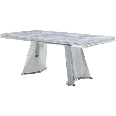 Acme Destry Dining Table In Mirrored Silver Finish