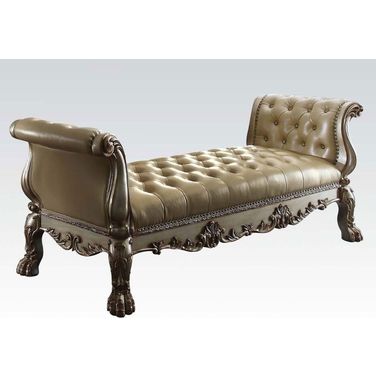 Acme Dresden Button Tufted Bench in Golden Patina