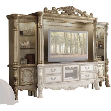 Acme dresden entertainment center in gold patina 91330