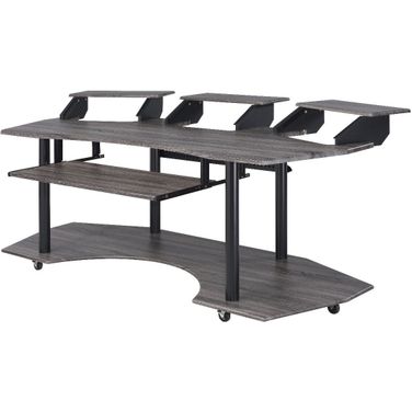Eleazar Music Recording Studio Desk with 3 Hutch In Black Oak