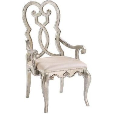 Acme Esteban Arm Chair Set of 2 In Beige Fabric And Antique Champagne Finish