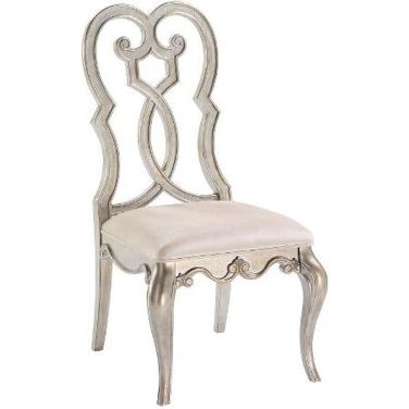 Acme Esteban Side Chair Set of 2 In Beige Fabric And Antique Champagne Finish
