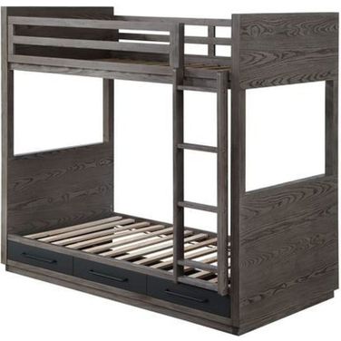 Acme Estevon Twin Over Twin Bunk Bed In Gray Oak Finish
