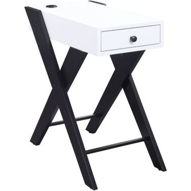 Acme Fierce Side Table With Usb Charging Dock In White And Black