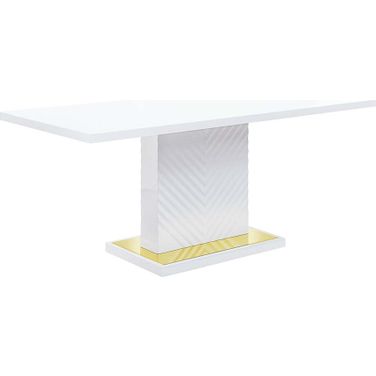 Acme Gaines Dining Table In White High Gloss Finish