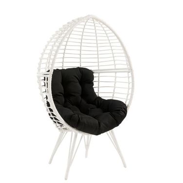 Acme Galzed Patio Lounge Chair In Black Fabric And White Wicker