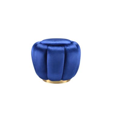Acme Heiress Ottoman In Sapphire Blue Velvet