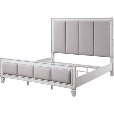 Acme Katia Eastern King Bed In Gray Linen And White Finish