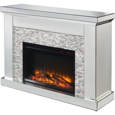 Acme Laksha Fireplace In Mirrored And Stone