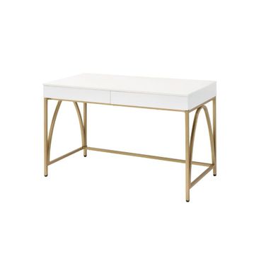 Acme Lightmane Desk In White High Gloss And Gold