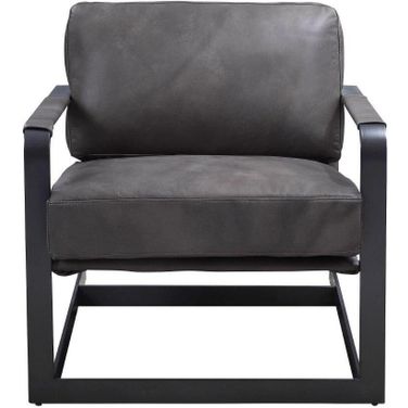 Acme Locnos Accent Chair In Gray Top Grain Leather and Black Finish
