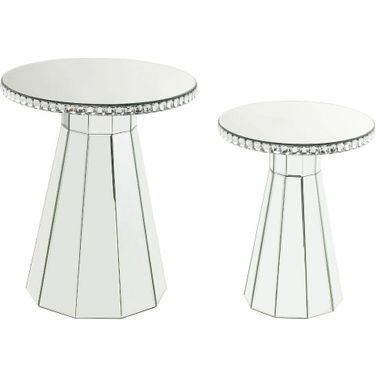 Acme Lotus Accent Table In Mirrored And Faux Cyrstals Inlay