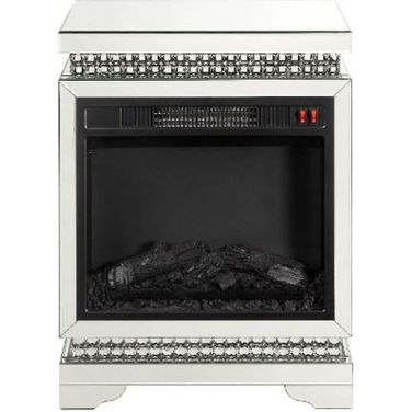 Acme Lotus Fireplace In Mirrored And Faux Diamonds