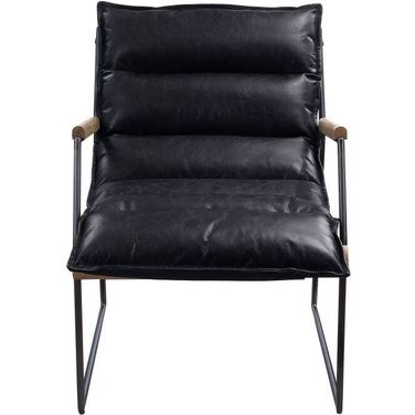 Acme Luberzo Accent Chair In Distress Espresso Top Grain Leather and Matt Iron Finish