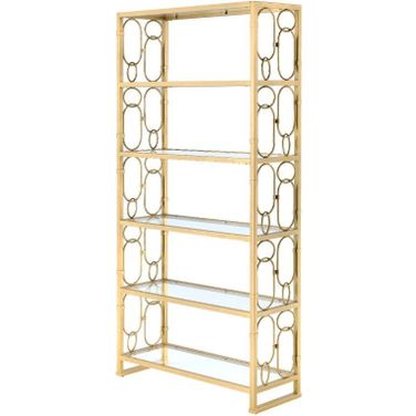 Acme Milavera Bookshelf In Clear Glass and Gold