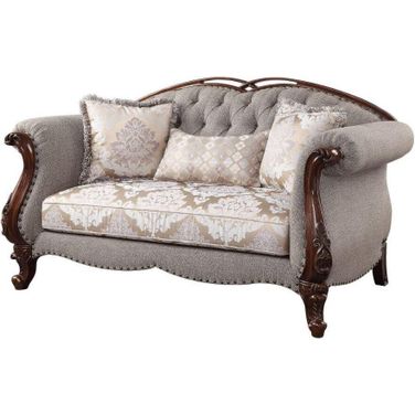 Miyeon Loveseat With 3 Pillows In Fabric And Cherry