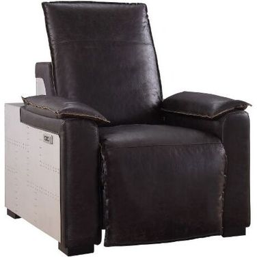 Acme Nernoss Power Motion Recliner In Dark Grain Brown Leather