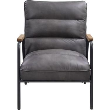 Acme Nignu Accent Chair In Gray Top Grain Leather and Matt Iron Finish