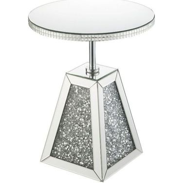 Acme Noralie Accent Table In Mirrored And Faux Diamonds 97702