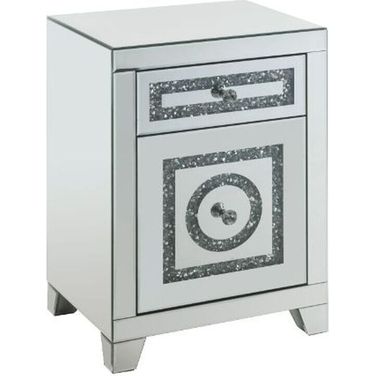 Acme Noralie Accent Table In Mirrored And Faux Diamonds 97934