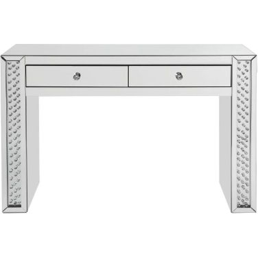 Nysa 2 Drawer Vanity Desk In Mirrored And Faux Crystals