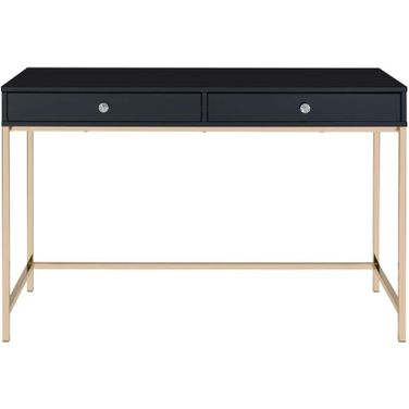 Acme Ottey Writing Desk In Black High Gloss And Gold Finish