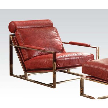 Acme Quinto Accent Chair In Antique Red Top Grain Leather and Stainless Steel