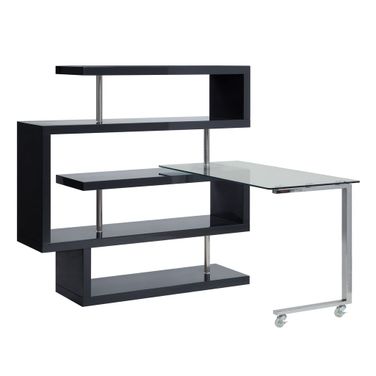 Buck II Writing Desk With Shelf In Black High Gloss Finish