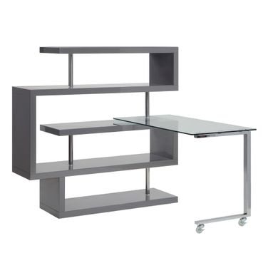 Buck II Writing Desk With Shelf In Gray High Gloss Finish