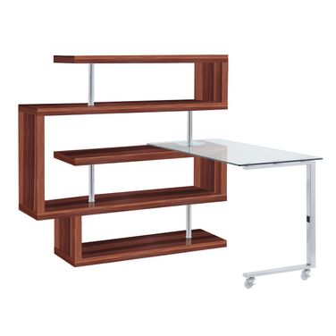 Buck II Writing Desk With Shelf In Walnut High Gloss Finish