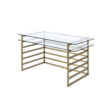 Acme Shona Desk In Antique Gold And Clear Glass