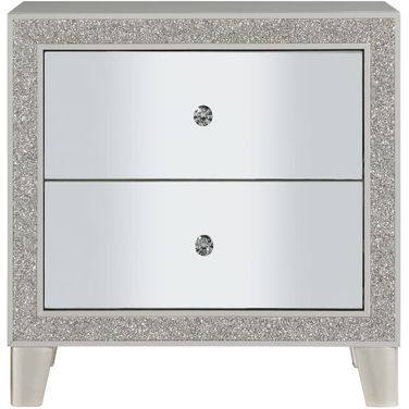 Acme Sliverfluff Nightstand In Mirrored And Champagne Finish