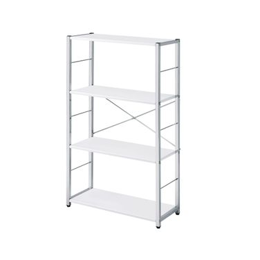 Acme Tennos Bookshelf In White And Chrome Finish
