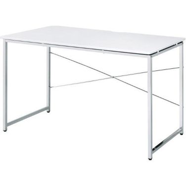 Acme Tennos Writing Desk In White And Chrome Finish